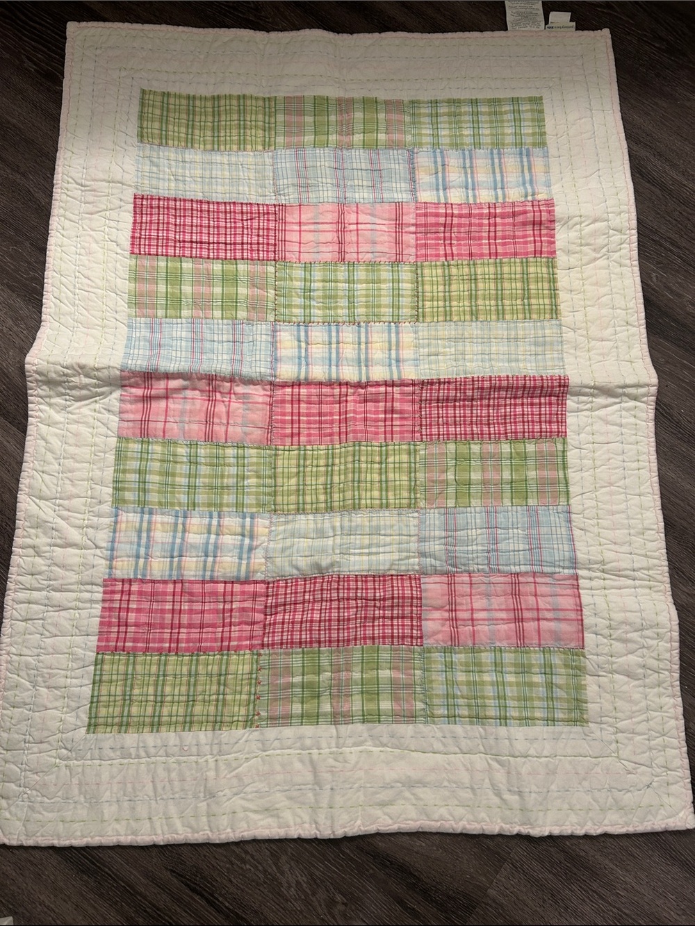 POTTERY BARN Patchwork Plaid Baby Quilt - Pink, Green, Blue